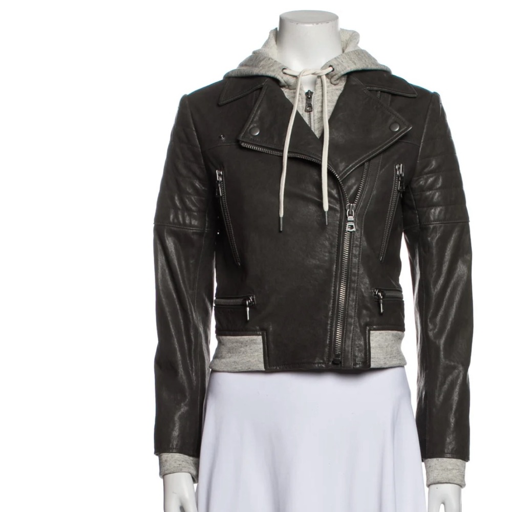 AO.LA Lamb Leather Hooded Biker Jacket XS
